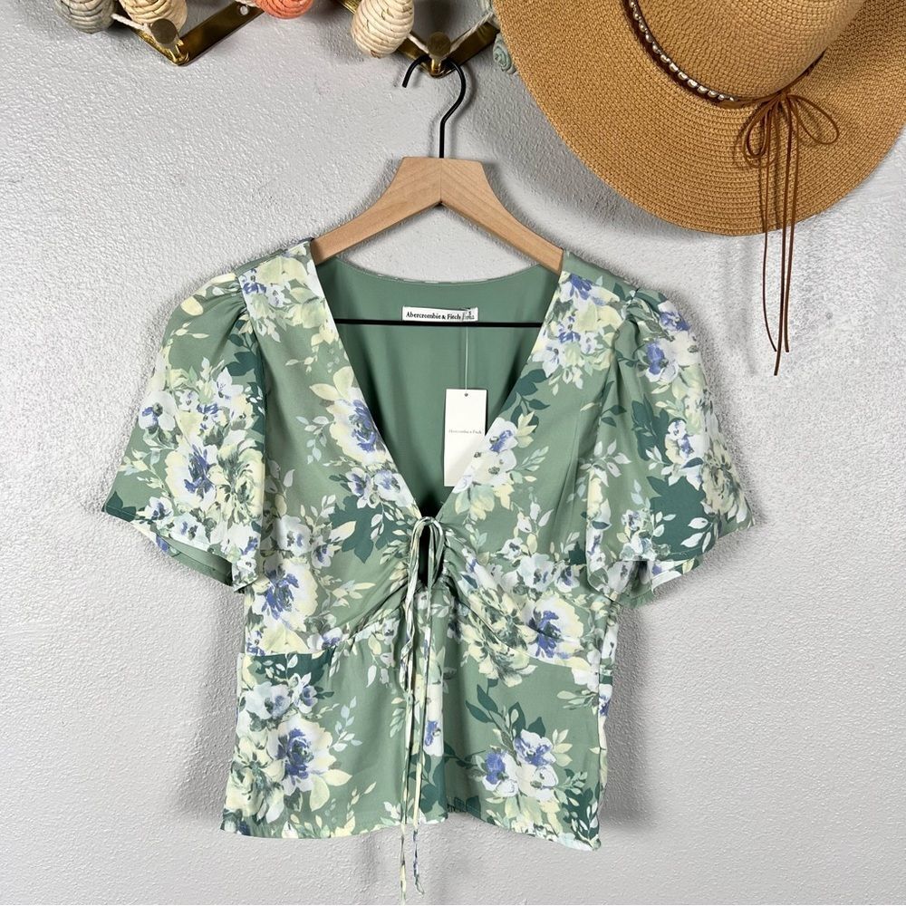 Abercrombie & Fitch Floral Tie Front Blouse Flutter Sleeve NWT Y2K Size Small